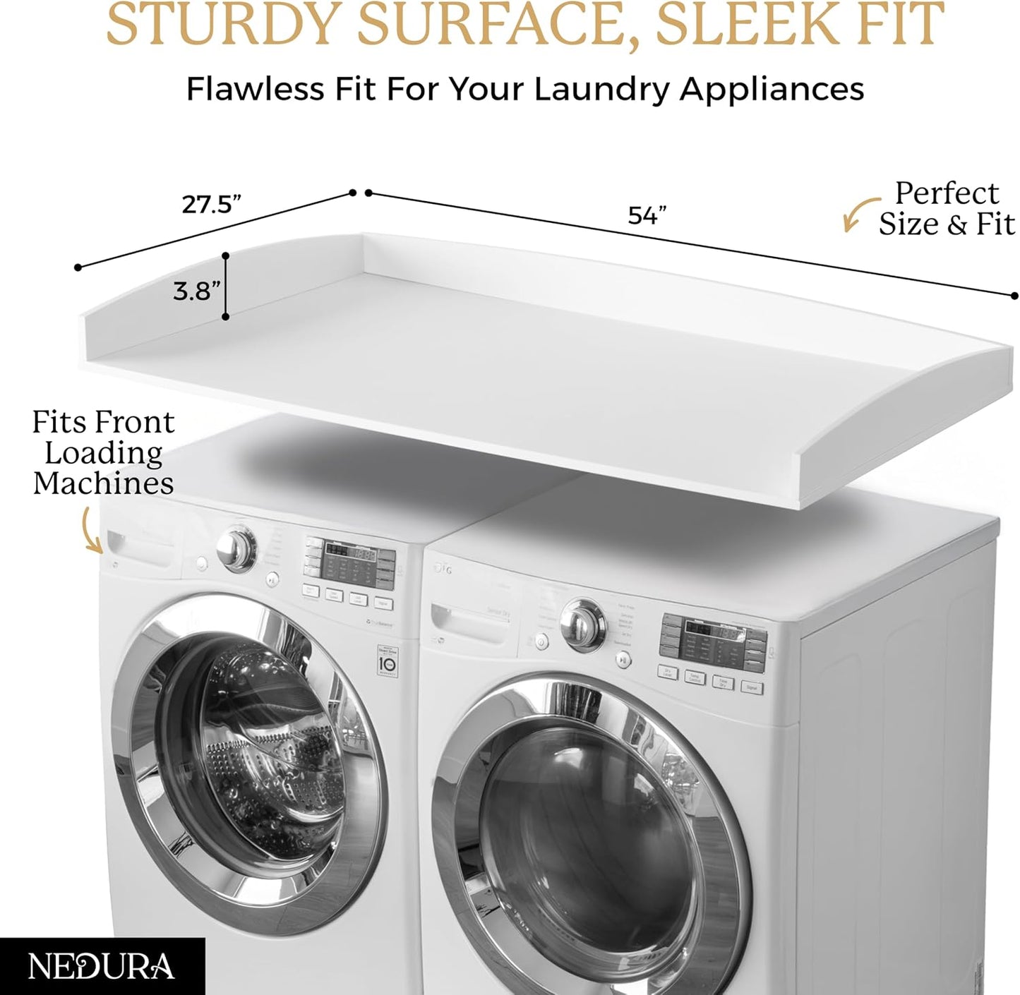 Nedura Washer Dryer Countertop with Anti-Vibration Pads, Curved Edge Rails, Premium Bamboo Laundry Countertop, Washer Dryer Topper, Laundry Room Organization, Laundry Room Accessory – Dark Walnut