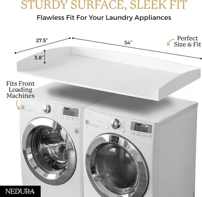 Nedura Washer Dryer Countertop with Anti-Vibration Pads, Curved Edge Rails, Premium Bamboo Laundry Countertop, Washer Dryer Topper, Laundry Room Organization, Laundry Room Accessory – Dark Walnut