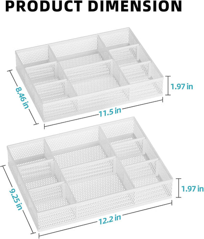 Marbrasse 2 Pack Desk Drawer Organizer, Mesh Drawer Organizer Tray with 8 Adjustable Compartments, Desk Organizers and Accessories, 5 Dividers Drawer for Office Supplies, Makeup & Vanity (Black)
