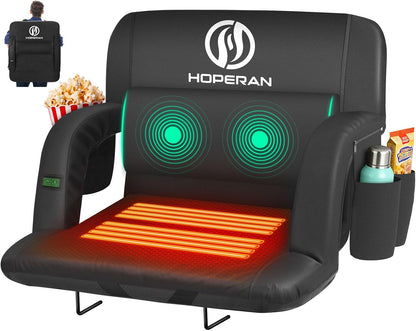 HOPERAN Massage Heated Stadium Seats for Bleachers, Dual Control, Portable | Back Massage, Seat Heated (Battery Not Included), Lumbar Pillow, 6 Recliner, Soft Cushion, Anti-Slip Stability, Side Pockets