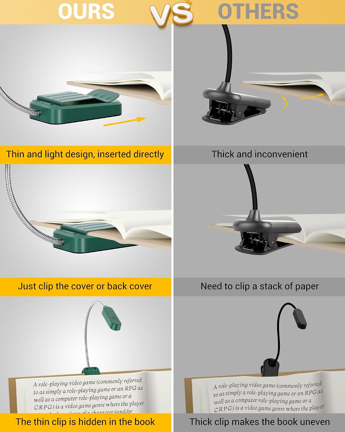 2 Pack Rechargeable Book Lights for Reading in Bed, Eye-Caring Clip-On Reading Lights with 3 Color Temperatures & 3 Brightness Levels, Lightweight Book Light for Night Reading, Kids, Study