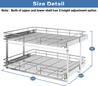 LOVMOR 2 Tier Individual Pull Out Cabinet Organizer 11" W x 18" D, Slide Out Kitchen Cabinet Storage Sliding Shelves