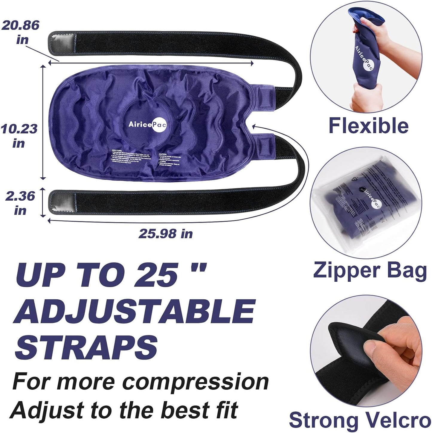 AiricePac 2 Ice Pack for Knee Pain Relief, Reusable Gel Ice Wrap for Injuries, Swelling, Knee Replacement Surgery, Cold Compress Therapy for Arthritis, Meniscus Tear and ACL, Blue