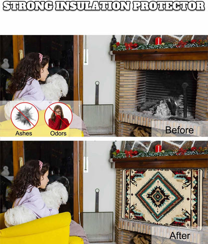 Western Aztec Magnetic Fireplace Cover Decorative Indoor For Brick Fireplace, Rustic Tribal Southwestern Boho Ethnic Insulation Fireplace Blocker Blanket Draft Stop Hot Heat Save Energy, 36"Wx27"H