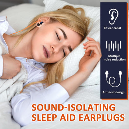 Xuhal 200 Pairs Corded Ear Plugs Silicone Earplugs with Cord Individually Wrapped Reusable Earplugs Sleep Noise Cancelling Hearing Protection for Snoring Shooting Studying Construction (Black)