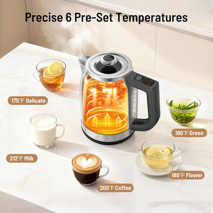 Electric Kettle with Temperature Control, 1.7L 1500W Stainless Steel Tea Kettle, 13 Preset Temperatures, LED Display, Keep Warm 2 Hours, Strix Thermostat, BPA Free Hot Water Boiler for Tea & Coffee