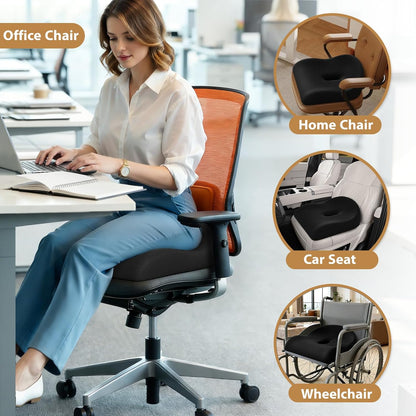 Ergonomic Memory Foam Seat Cushion for Office Chair, Black | Wheelchair Cushions for Tailbone, Hip, Sciatica Support, Soft & Breathable, Chair Pad for Long Sitting, Driving