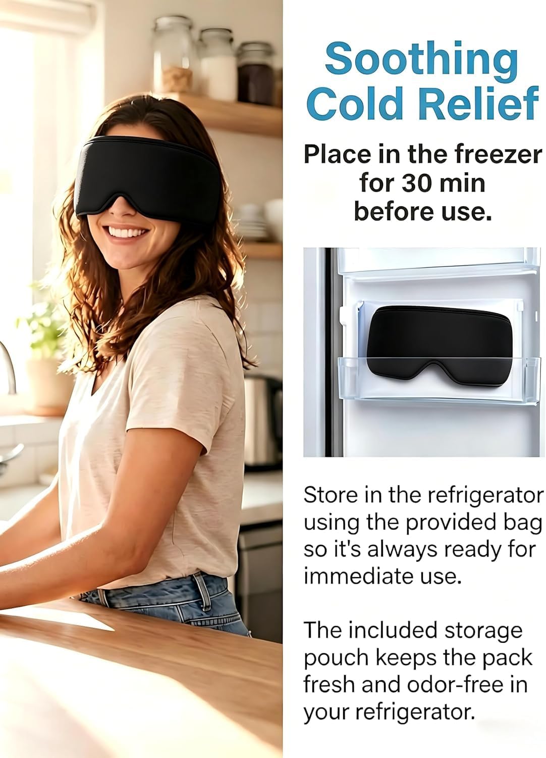 Cooling Gel Eye Mask for Puffy Eyes, Migraine & Headache Relief, Full Eye-Area Cold Compress for Eyes & Temples, FSA Eligible HSA Reusable Eye Ice Pack for Swelling & Post-Surgery Recovery