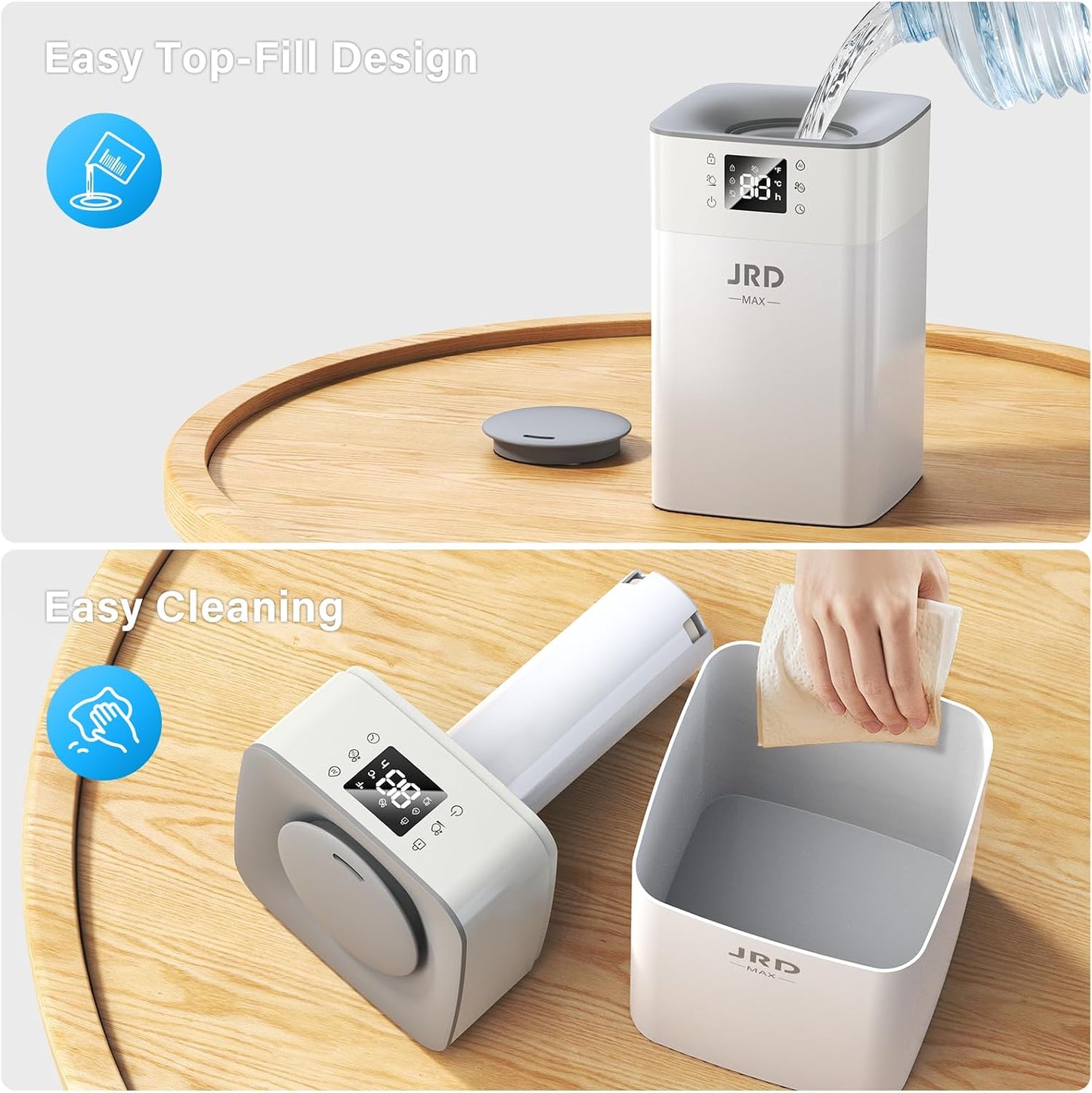 JRD 4L Humidifiers for Bedroom, Cool Mist Humidifier for Large Room, 40H Runtime, 360° Nozzle, Night Light for Home, Office, Baby Nursery, Plants（Black）