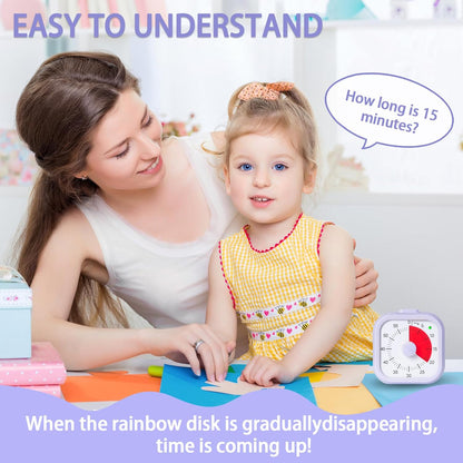 Visual Timer for Kids 60 Minute Countdown Timer Rainbow Disk Desk Timer Clock for Classroom Study Office Kitchen with Silent Operation (Purple)