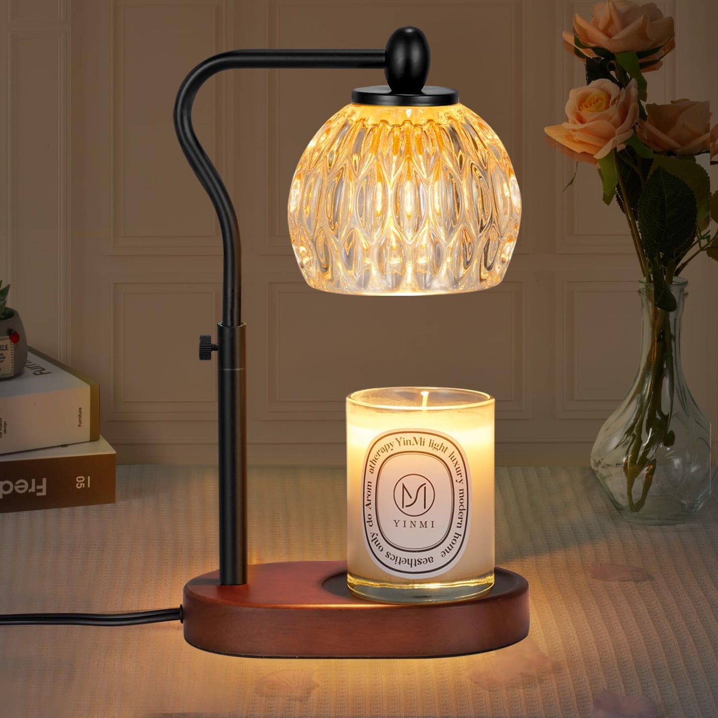 Candle Lamp with Timer & Dimmer - Height Adjustable for Scented Candles, with 2 * 50W Bulbs - Home Decor Gift for Mothers Day (Black)