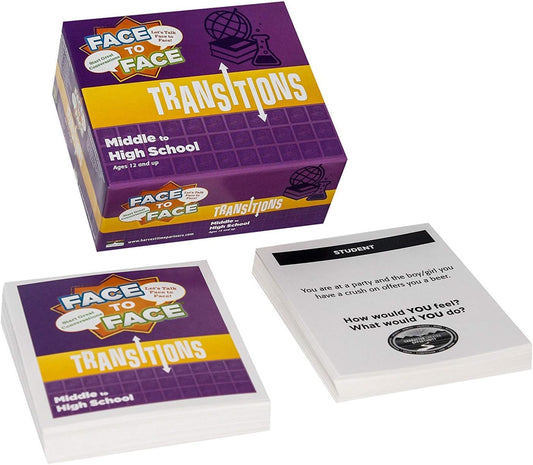 Face to Face Transitions - Middle School to High School Conversation Game, Conversation Starters for Students, Parents, and Teachers, 96 Scenario Cards, Ages 13+