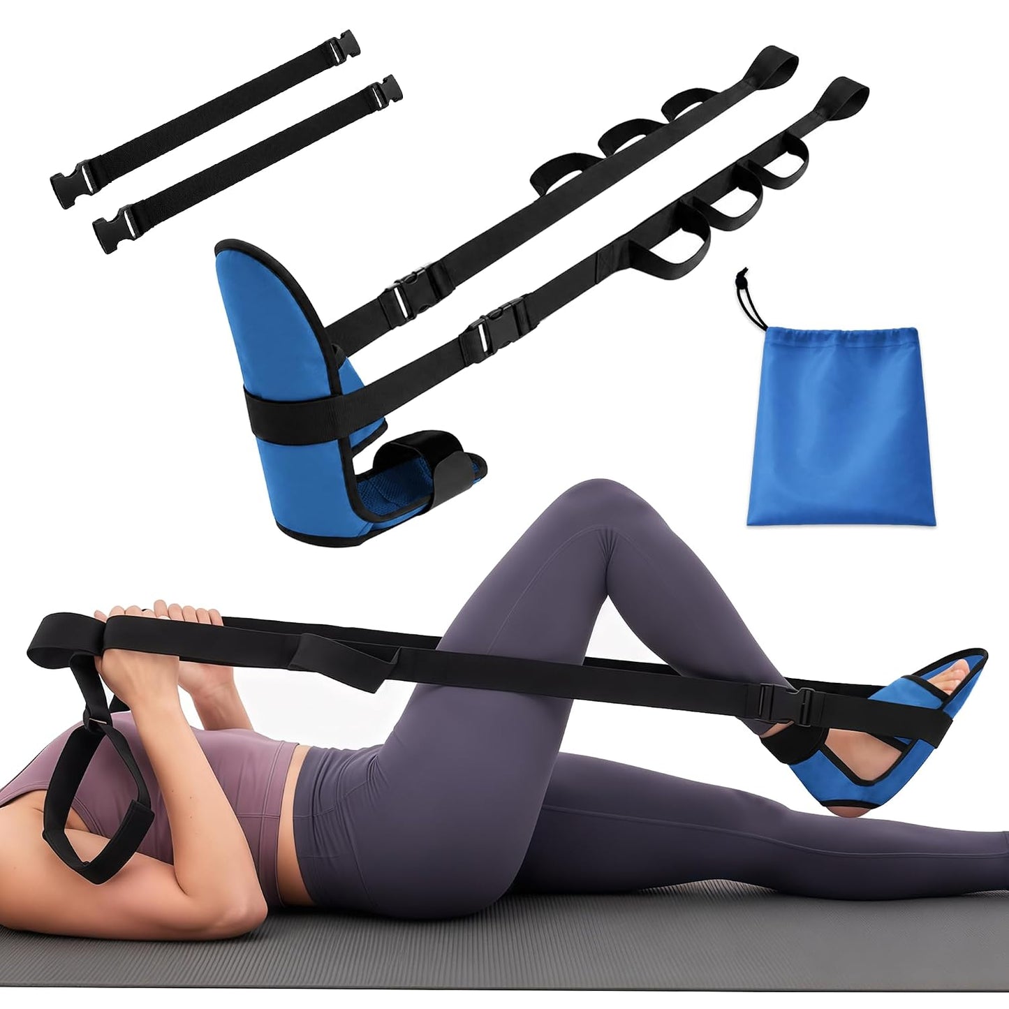 Knee Replacement Recovery Aids, Leg Stretcher Strap Kit | Adjustable Foot Cradle with 0 lb and 5 lb Resistance Bands, Range of Motion Training for Hip and Knee Exercises, Storage Bag