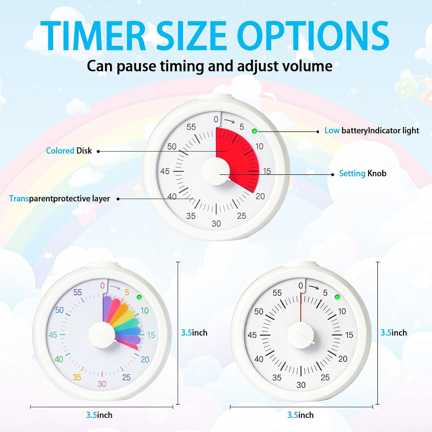 Visual Timer for Kids 60 Minute Countdown Timer Rainbow Disk Desk Timer Clock for Classroom Study Office Kitchen with Silent Operation (Purple)