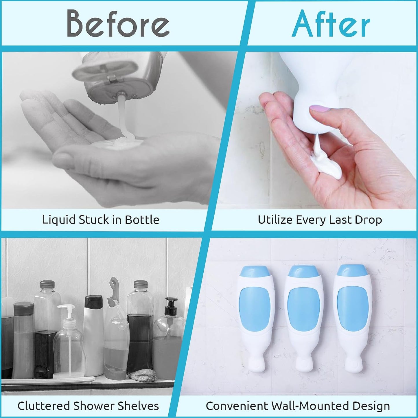 Squeezi 2 Unit Pack (Bright White) Wall Mounted Shower Dispenser and Organizer for Shampoo and Soap Bottles, Silicone Chamber