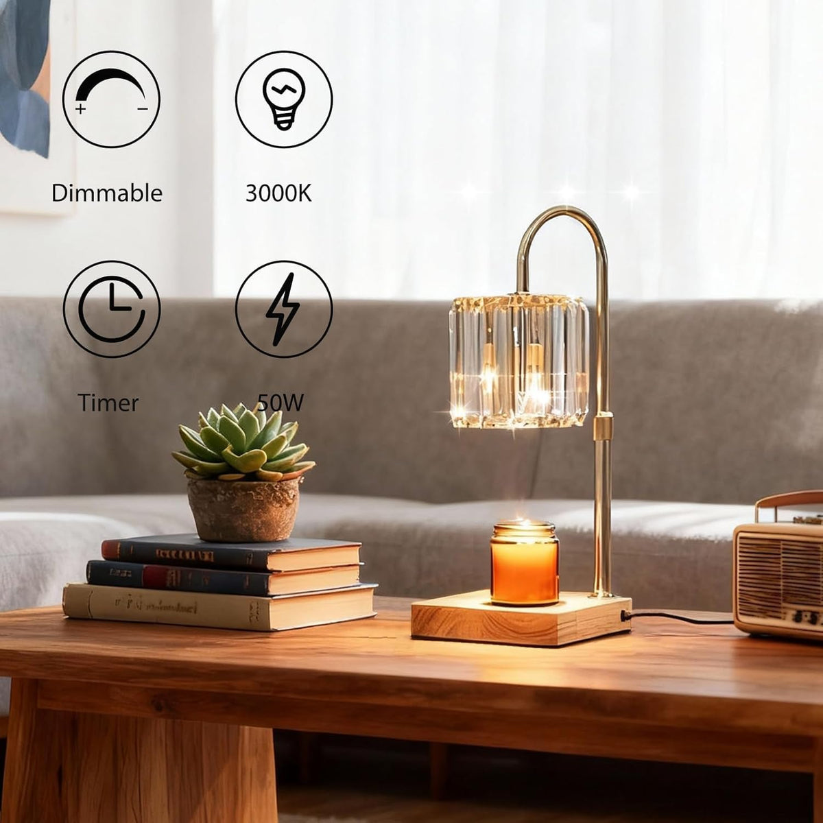 Yuichoy Candle Warmer Lamp with Timer, Dimmable Electric Candle Wamer Adjustable Height, Glass Modern Candles Melter Lamp, Gifts for Women Mom, Clear