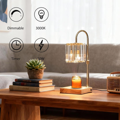 Yuichoy Candle Warmer Lamp with Timer, Dimmable Electric Candle Wamer Adjustable Height, Glass Modern Candles Melter Lamp, Gifts for Women Mom, Clear
