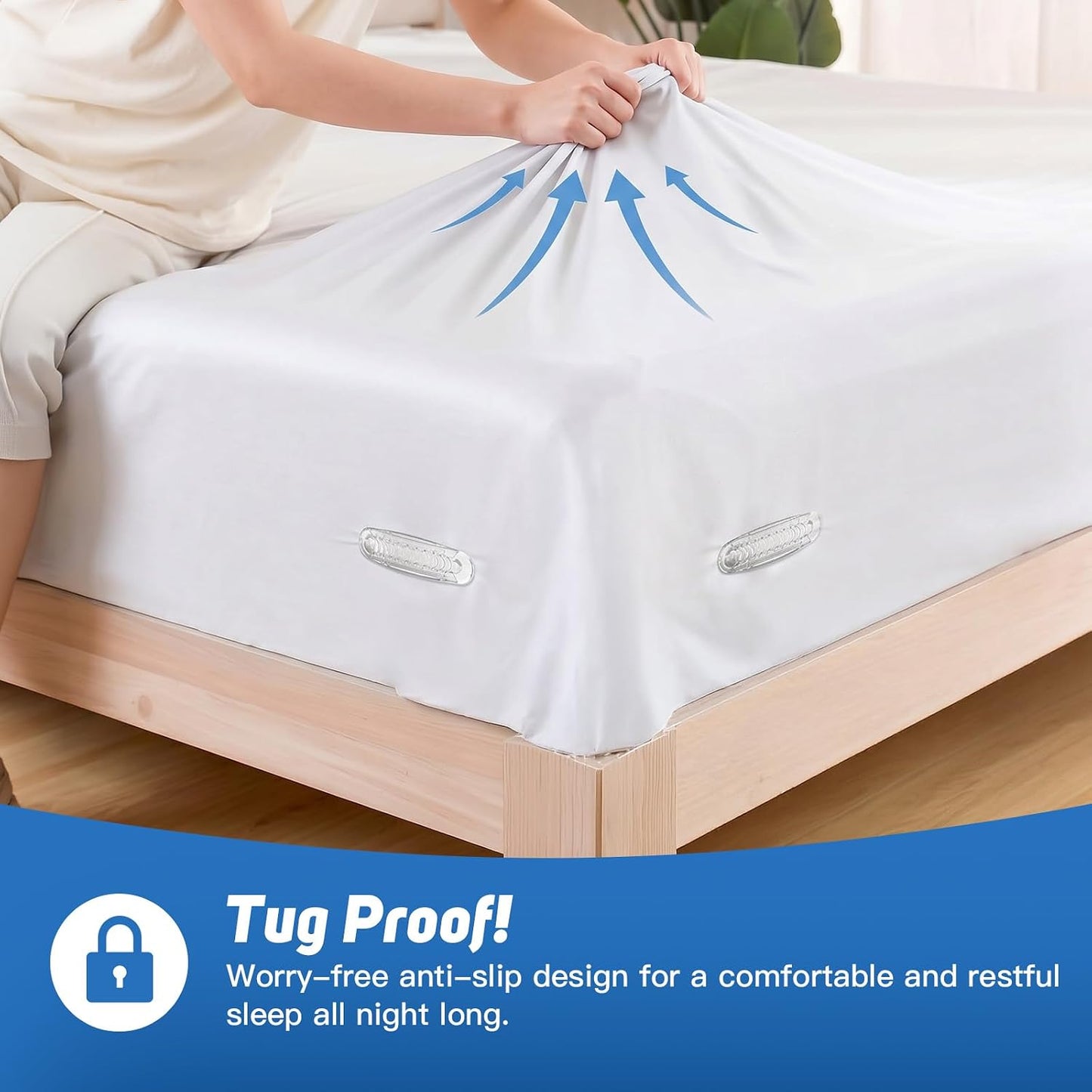 FACIACC 4Pcs Bed Sheet Holder for Corners, Upgrade Fitted Sheet Holder | with Lock Strips, 2Pcs Non-Slip Sheet Clips, Keep Sheets Firm & Tight Fitted All Mattress Sizes Easy Installation