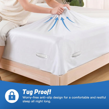 FACIACC 4Pcs Bed Sheet Holder for Corners, Upgrade Fitted Sheet Holder | with Lock Strips, 2Pcs Non-Slip Sheet Clips, Keep Sheets Firm & Tight Fitted All Mattress Sizes Easy Installation