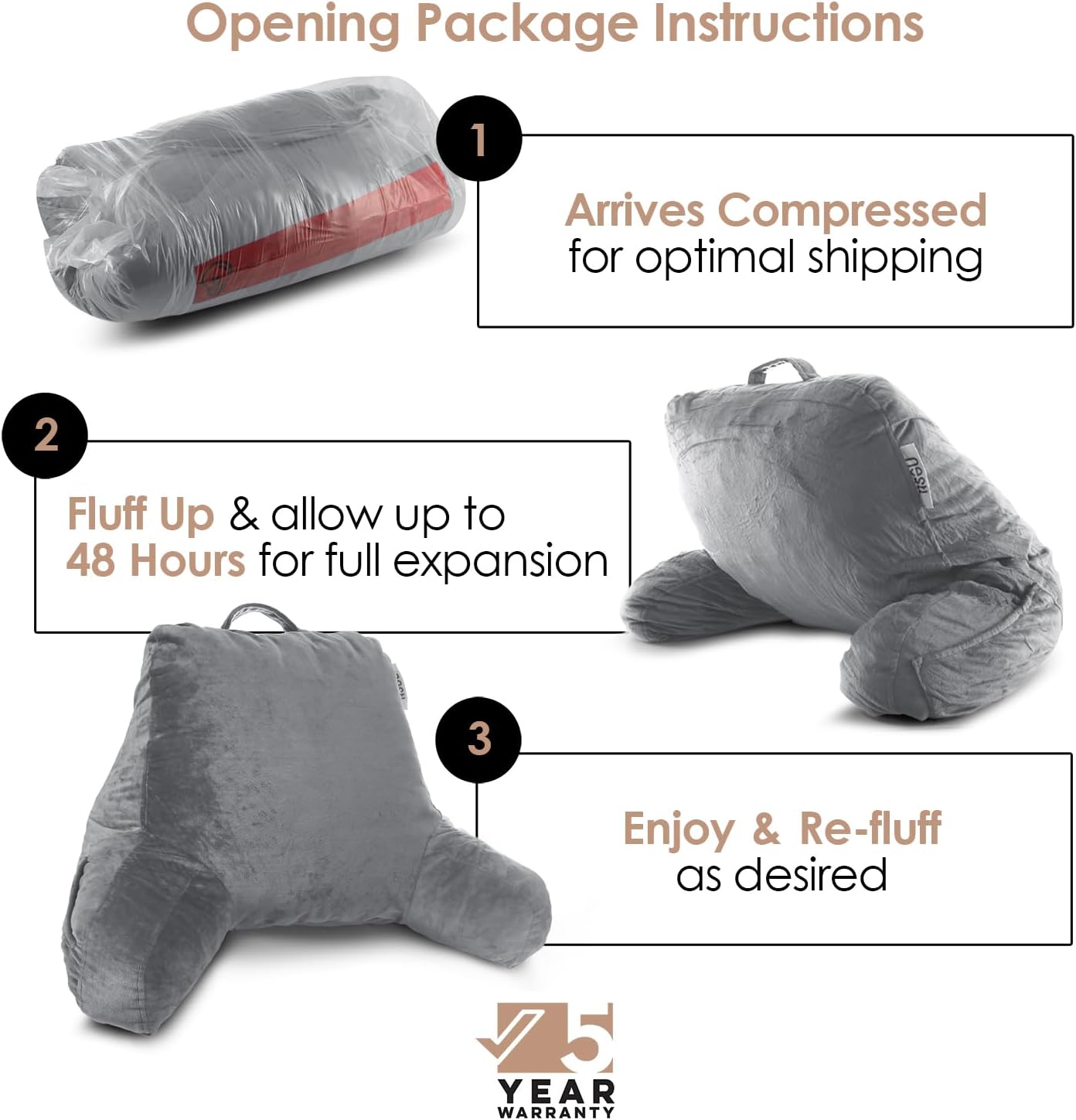 Nestl Reading Pillow with Shredded Memory Foam, Designed for Sitting Up in Bed and Couch, Back and Arms Adjustable Support for Adult & Teens Backrest Pillows for Reading, with Washable Cover Dark Grey