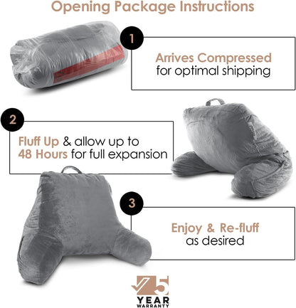 Nestl Reading Pillow with Shredded Memory Foam, Designed for Sitting Up in Bed and Couch, Back and Arms Adjustable Support for Adult & Teens Backrest Pillows for Reading, with Washable Cover Dark Grey