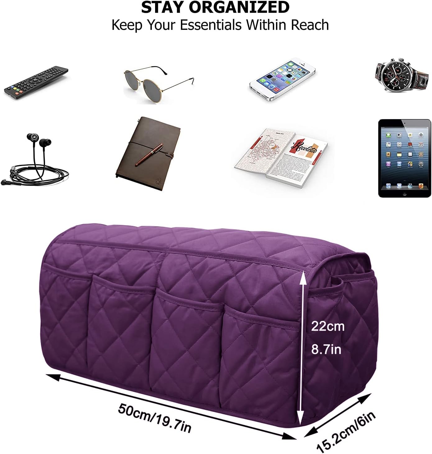 Armchair Caddy for Recliner - Sofa Armrest Organizer with 14 Pockets | Waterproof Remote Control Holder for Recliner, Non-Slip Chair Arm Storage for TV Remote, Phone, Books, Magazine, iPad