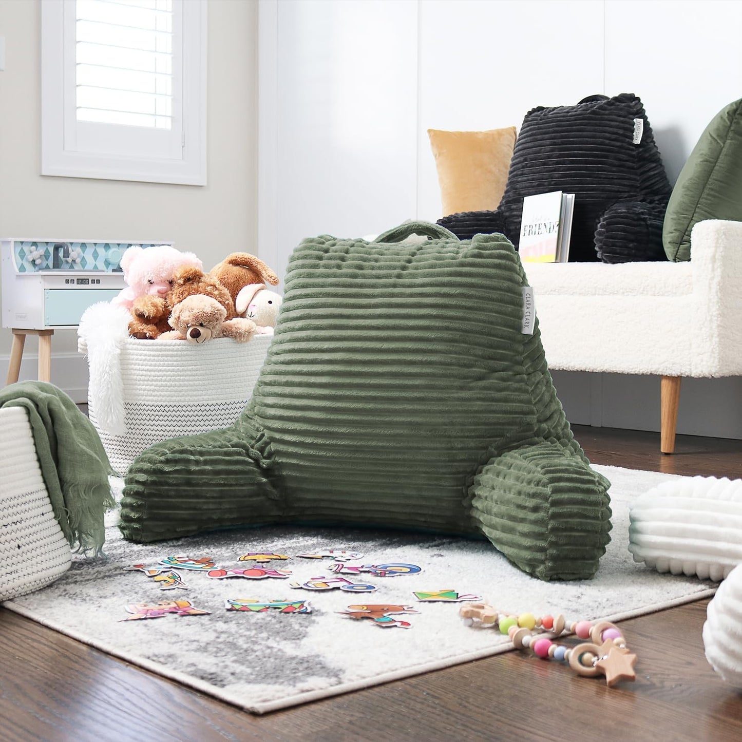 Clara Clark Reading Pillow for Bed Adult – Back Pillow for Sitting in Bed, Standard Bed Pillows for Sitting Up, Foam Chair Pillow, Sage Green Rest Pillow
