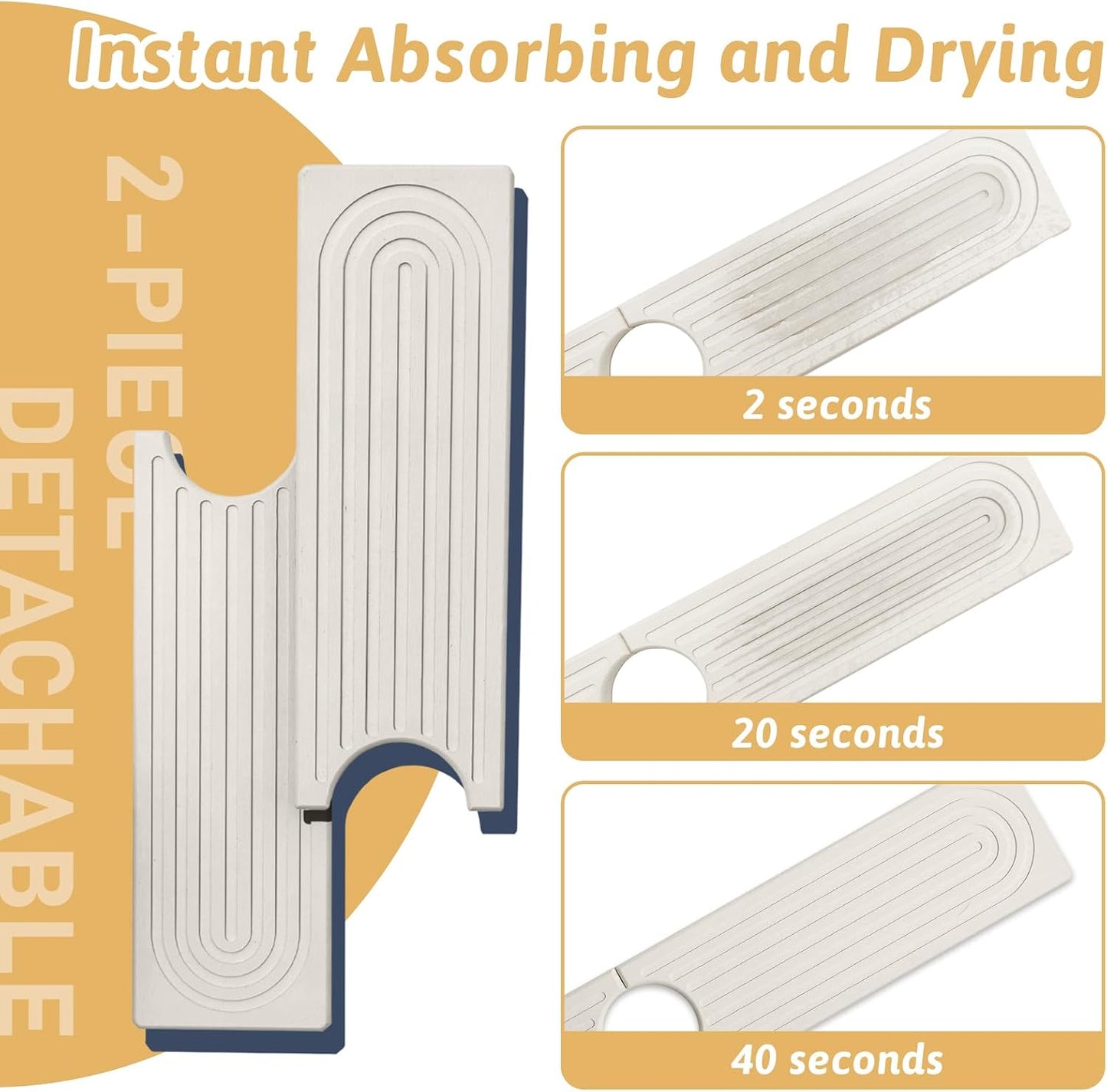 Faucet Mat for Kitchen Sink, 18" Wide Diatomite Fast Drying Stone Tray, Super Absorbent, Prevents Moisture Buildup, Faucet Water Splash Guard for Bathroom Counter, Sink Protector Gift for Mom, White