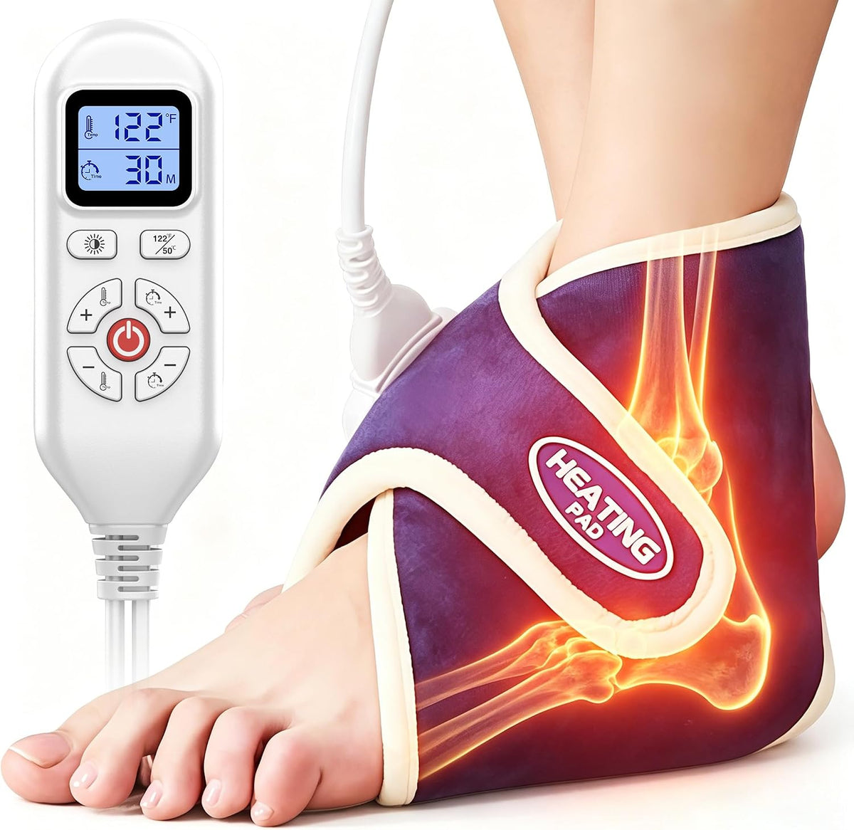 CAMECO 1 Pack Foot Ankle Heating Pad for Neuropathy Pain Relief, 86℉-158℉ Electric Heated Foot Warmer for Achilles Tendinitis & Plantar Fasciitis, Under Desk Heat Therapy Wrap Booties for Women Men