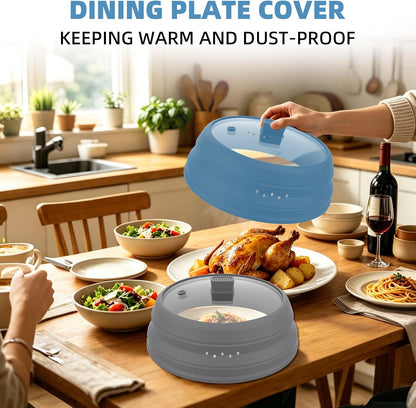 Microwave Splatter Cover Glass Guard Lid with Collapsible Silicone for Food Pot Plate Cover 9.8 inch Dark Blue