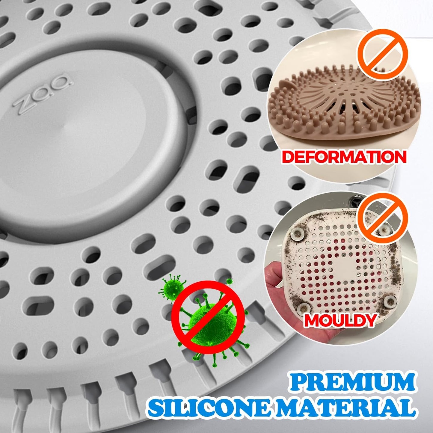 Shower Drain Hair Catcher Silicone Flat Floor Strainer Protector | 2 Pack Gray Weighted Flat Shower Drain Protectors, Traps Hair Before Clogs, Easy to Clean in Seconds, Fits Flat Floor Drains