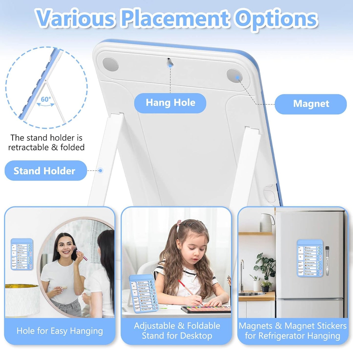 Audab 2Pcs Dry Erase Chore Chart for Kids, Magnetic Checklist Board, My Chores Slider Chart to Do List Board, Routine Chart Schedule Board Task Tracker for Home Refrigerator, Wall, Desk (Blue & Pink)