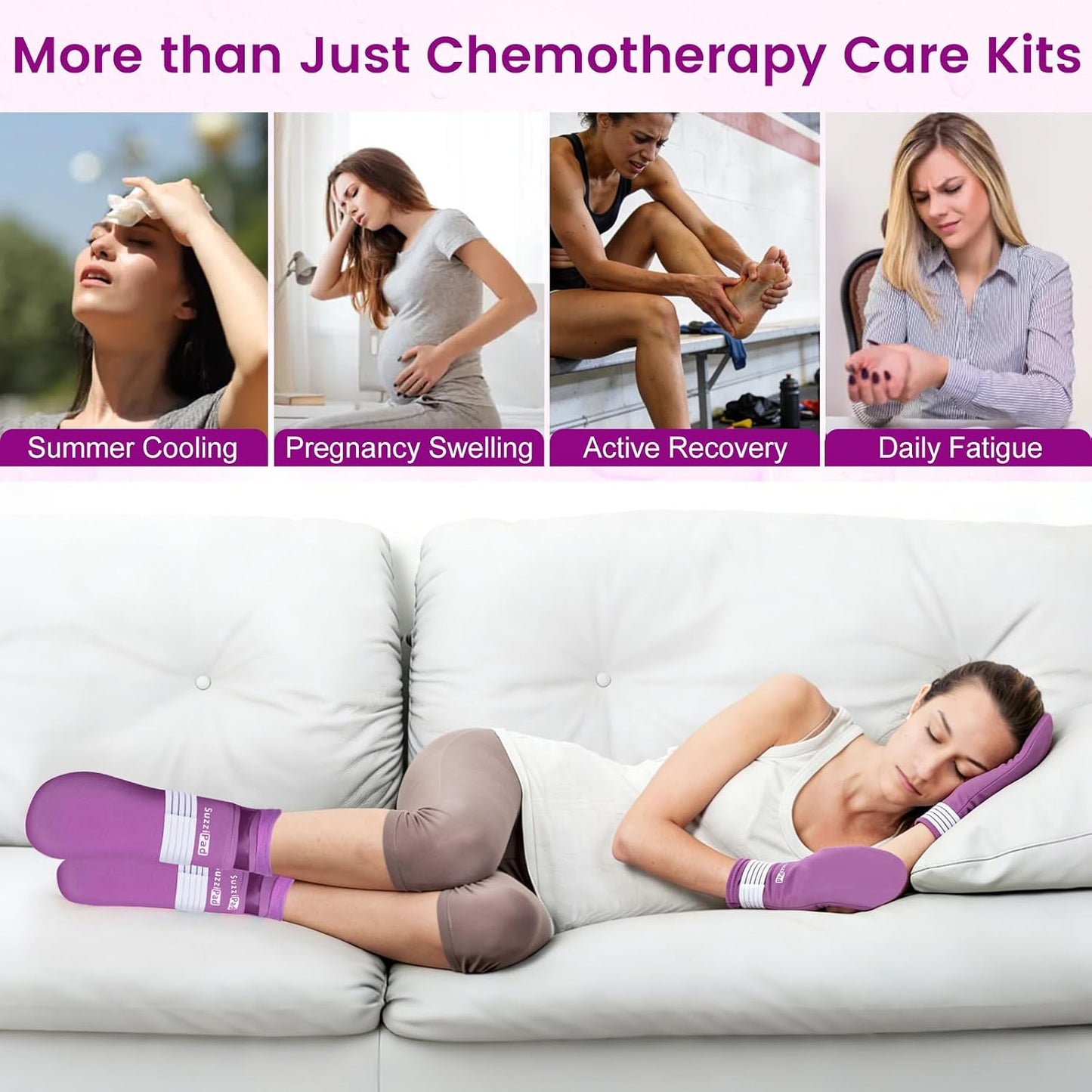 SuzziPad Cold Socks & Hands Ice Pack for Chemo Must Haves, Purple, S/M | Removable Gel Packs, Adjustable Straps, Dual-Layer Gloves & Foot Ice Pack Wraps For Chemo, Arthritis & Neuropathy Relief
