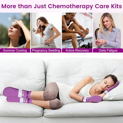 SuzziPad Cold Socks & Hands Ice Pack for Chemo Must Haves, Purple, S/M | Removable Gel Packs, Adjustable Straps, Dual-Layer Gloves & Foot Ice Pack Wraps For Chemo, Arthritis & Neuropathy Relief