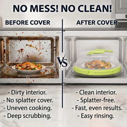 Microwave Splatter Cover with Base Plate and Water Steamer,Collapsible Microwave Cover for Food with Handle and Seasoning Groove, Clear Plate Covers,Food Safe,BPA Free,House Gifts (Creamy White)