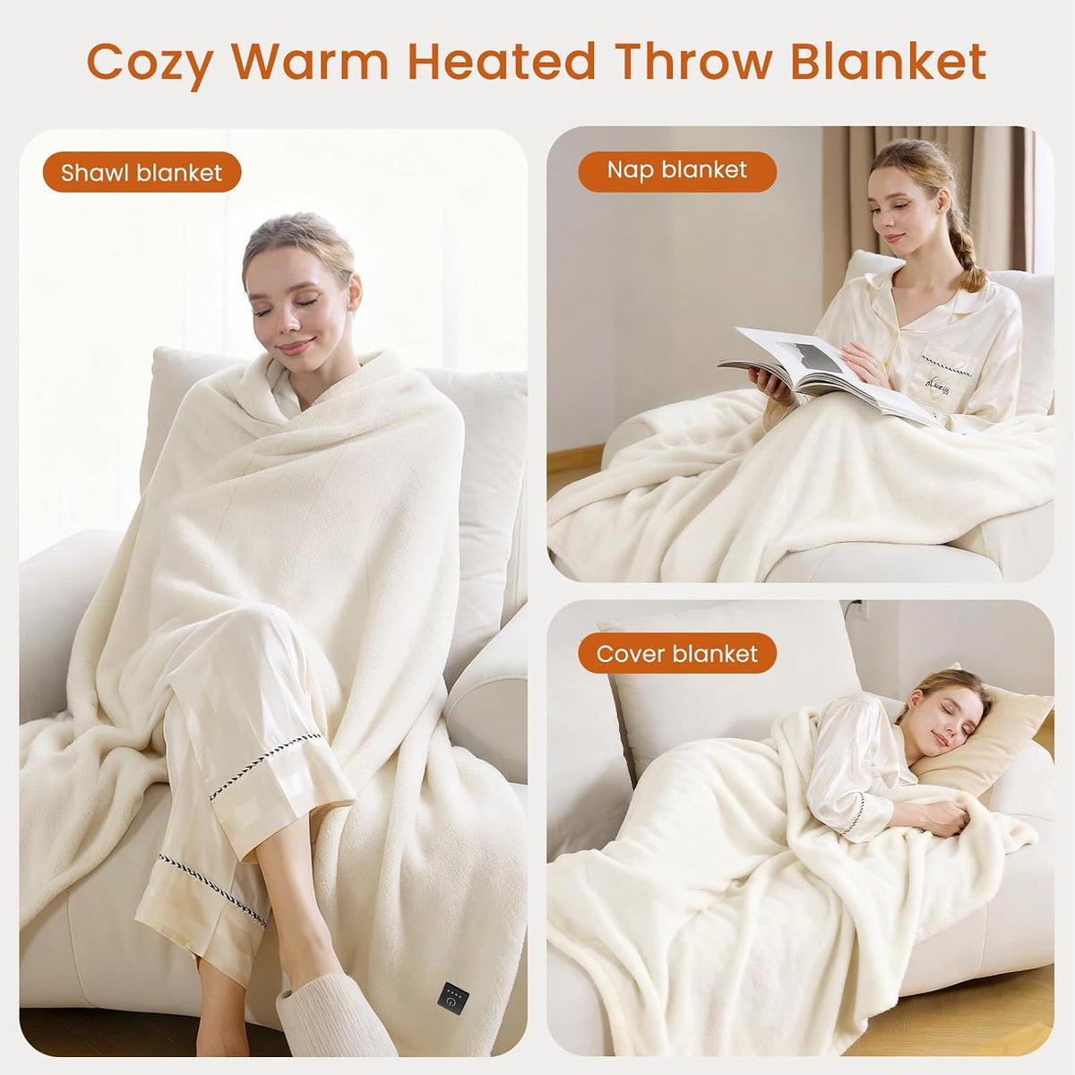 Heated Blanket Electric Throw Blanket with Built-in Button Controller