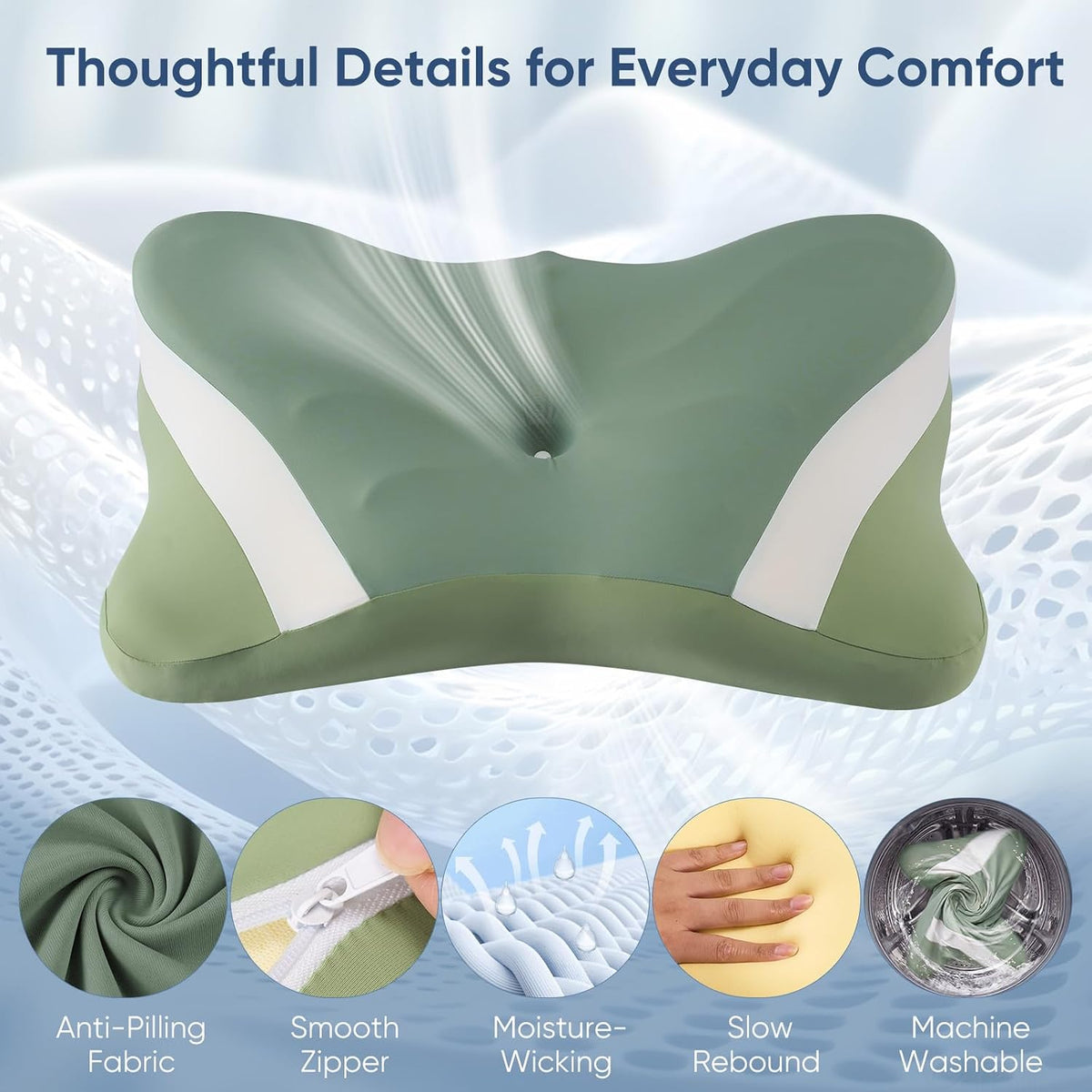 Sweetcrispy Cervical Pillow for Neck Pain Relief, Cooling Memory Foam