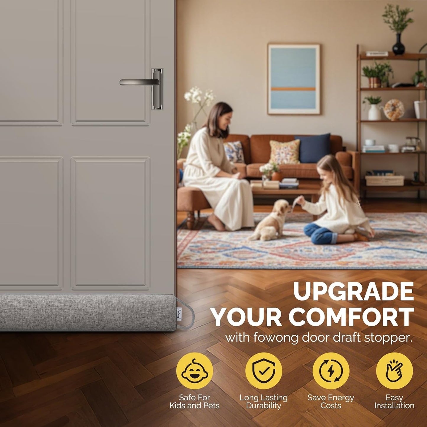 fowong 32" Door Draft Stopper, Weighted Under Door Noise Stopper, Oatmeal | Weighted Fabric Blocks Drafts, Dust & Light, Great for Interior Doors to Help Reduce Noise and Improve Comfort