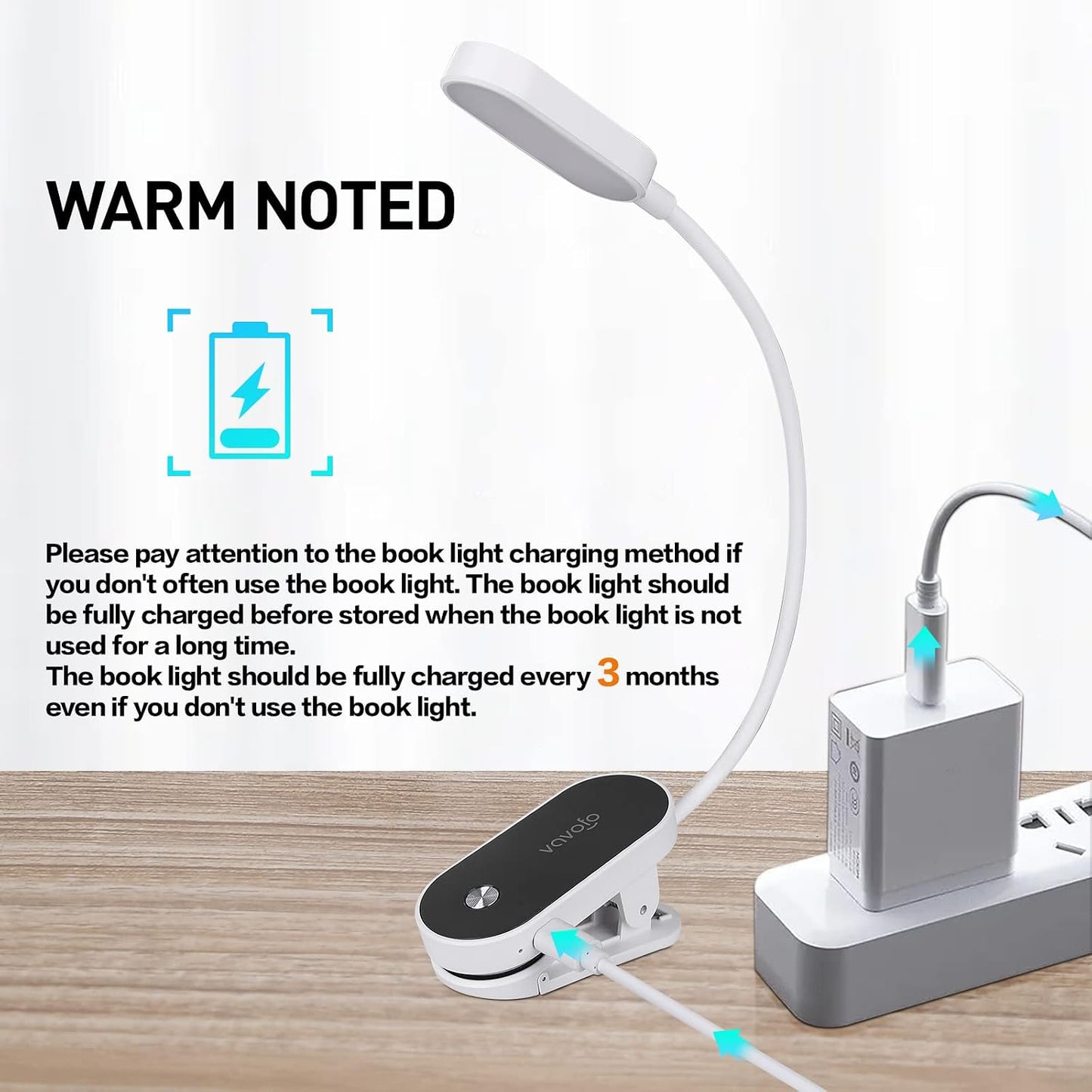 VAVOFO Rechargeable Book Light, 14 LEDs Eye Care Clip On Amber Reading Light for Bookworms Reading in Bed with 9 Colors 9 Brightness (Blue)