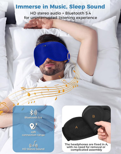 Sleep Mask with Bluetooth Headphones, Removable 3D Contoured Cup, Wireless Eye Mask for Sleep, Sleeping Headphones with Thin Stereo Speakers for Men, Women, Travel, Relaxation - Black | Wireless Eye Mask for Sleep, Sleeping Headphones with Thin Stereo