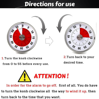 Visual Kitchen Timer for Cooking and Kids with Loud Alarm, Classroom Timers for Desk, No Batteries Required, Mechanical Desk Timer, Magnetic Egg Timer for Study, Chef Clock, Stainless Steel, Countdown