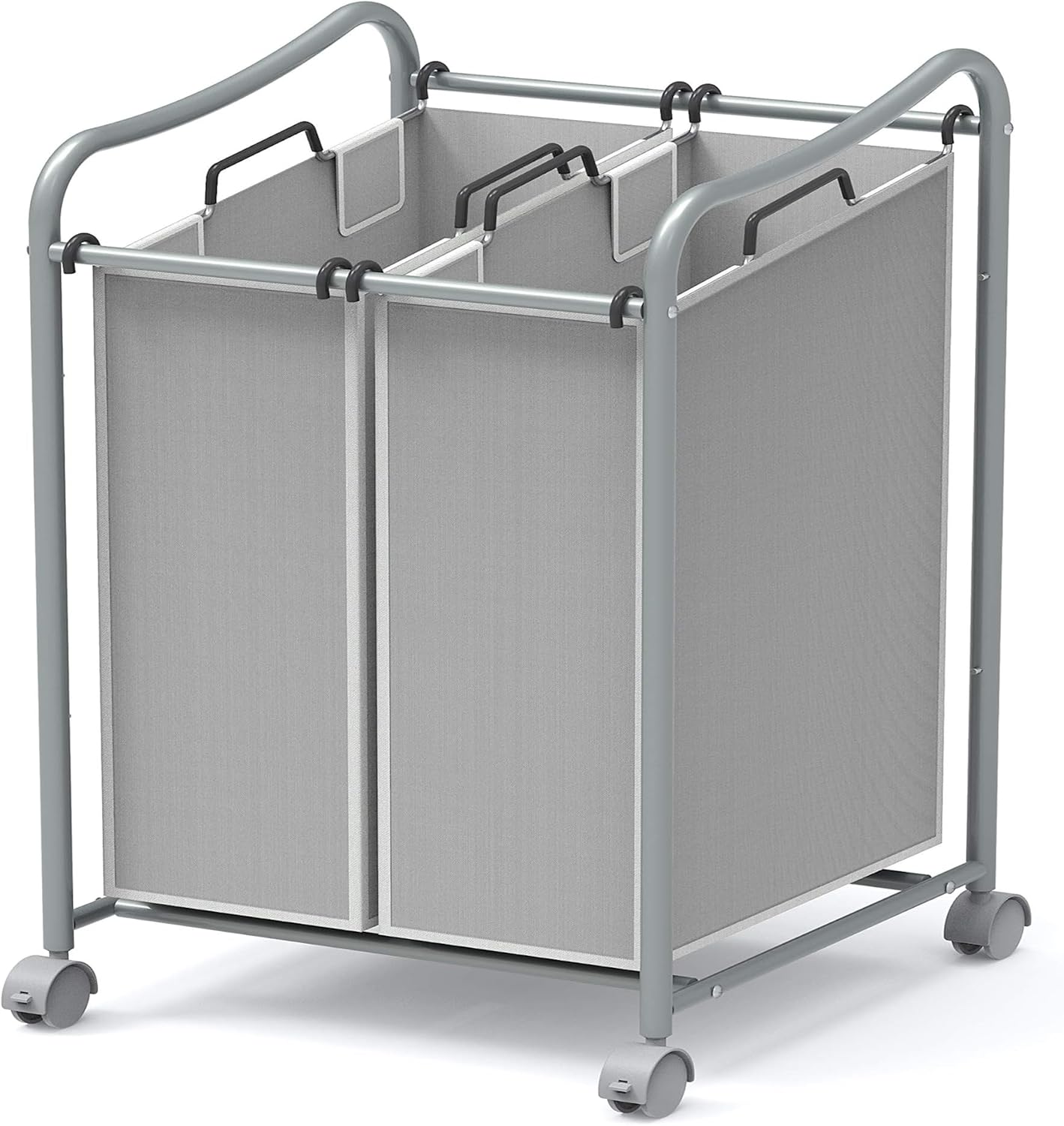 Simple Houseware 2-Bag Heavy Duty Laundry Sorter Rolling Cart, Dark Grey | Removable Bags and Lockable Wheels for Laundry Room Organization