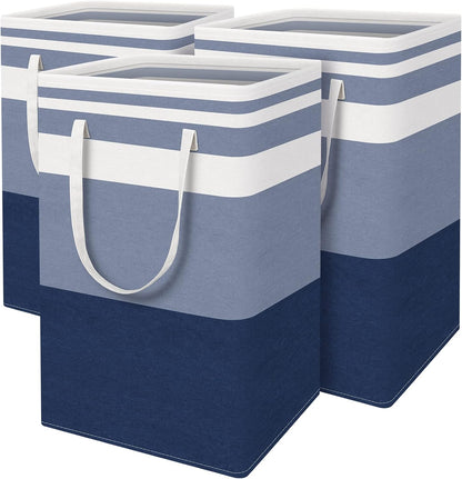 BlissTotes 3-Pack Laundry Basket, Collapsible Laundry Hamper, Grey, 75L | Laundry Clothes Hamper, Hampers for Bedroom, Freestanding Hamper with Handles, Clothes Laundry Basket