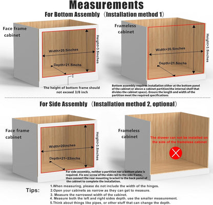32''W x 21''D x 3''H Pull Out Cabinet Drawer Soft Close Slide Out Wood Organizer for Kitchen, Finished, Bottom and Side Assembly (Wood Drawer Part Width is 31inch)