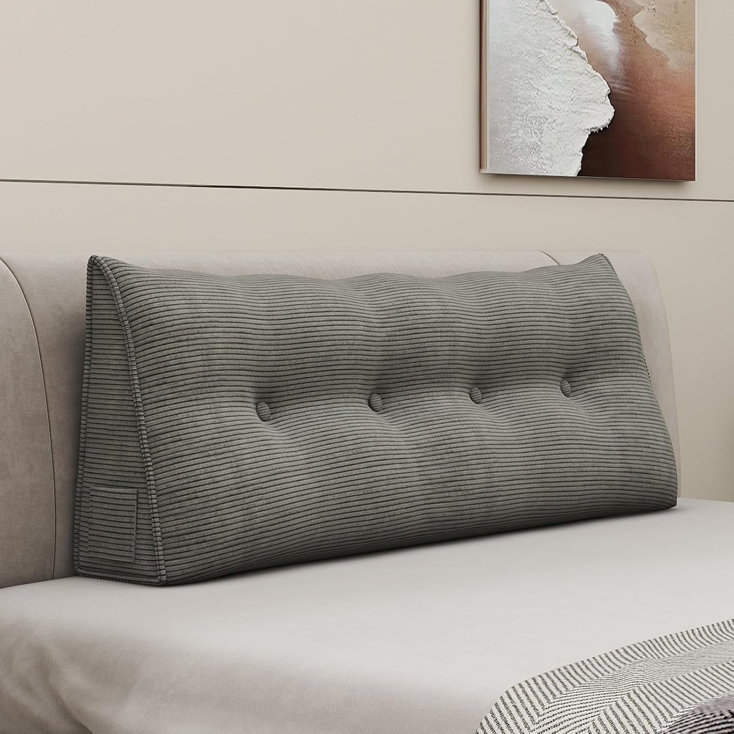 Headboard Wedge Pillows for Sitting Up in Bed Rest Adult，Triangular Upholstered Stuffed Reading Pillow for Sofa Couch Back Cushions Lumbar Body Support Dorm Bedroom（King，Corduroy Gray）