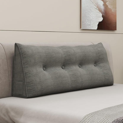 Headboard Wedge Pillows for Sitting Up in Bed Rest Adult，Triangular Upholstered Stuffed Reading Pillow for Sofa Couch Back Cushions Lumbar Body Support Dorm Bedroom（King，Corduroy Gray）