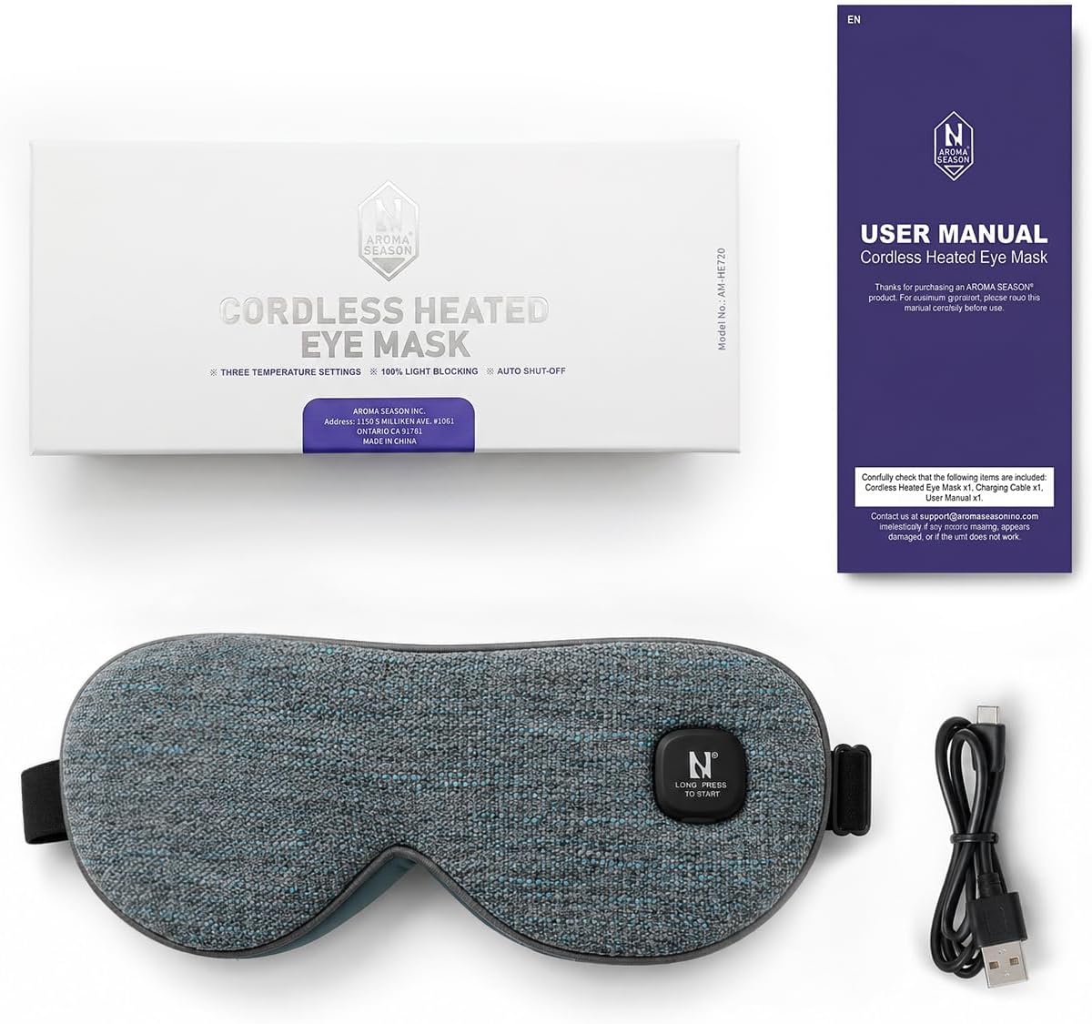 Aroma Season Heated Eye Mask Cordless, Warm Compress for Dry Eyes, Stye. Blepharitis, Chalazion, MGD, Machine Washable Perfect Light Blocking (Grey)