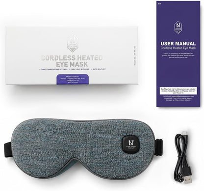 Aroma Season Heated Eye Mask Cordless, Warm Compress for Dry Eyes, Stye. Blepharitis, Chalazion, MGD, Machine Washable Perfect Light Blocking (Grey)