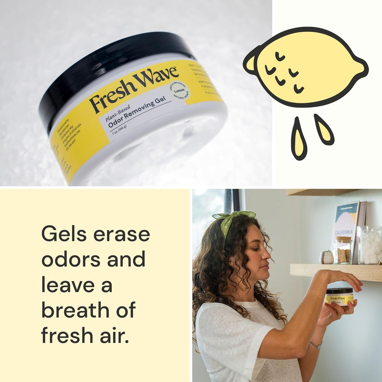 Fresh Wave Original Odor Eliminator Gel 3-Pk 7 oz - Air Freshener for Home | Plant-based essential oils. Lasts 15-30 days per jar. No plug-in needed. Pet-safe, closet and bathroom deoderizer.
