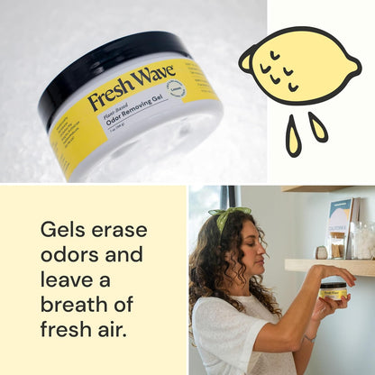 Fresh Wave Original Odor Eliminator Gel 3-Pk 7 oz - Air Freshener for Home | Plant-based essential oils. Lasts 15-30 days per jar. No plug-in needed. Pet-safe, closet and bathroom deoderizer.